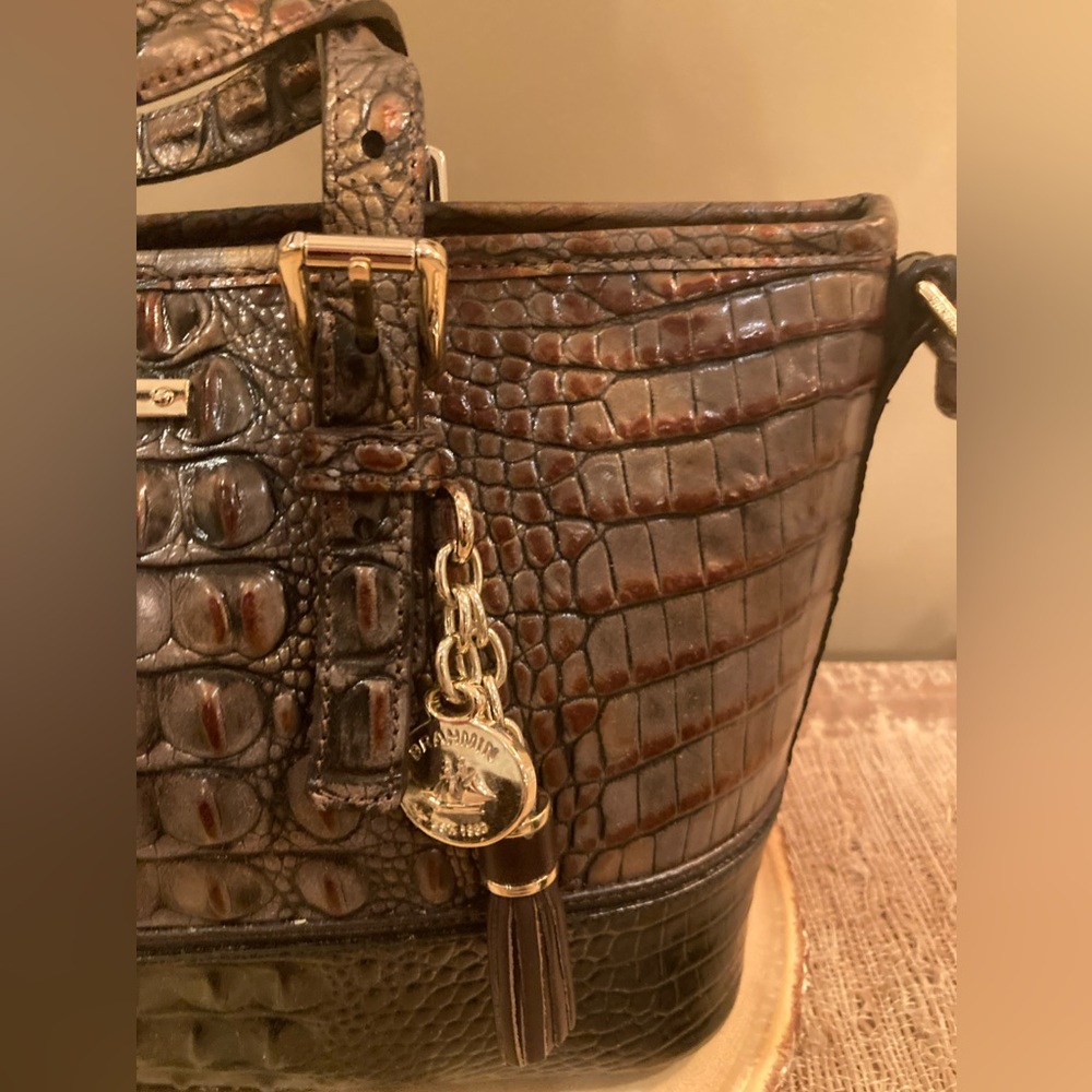 BRAHMIN MINI ASHER 2 Tone Melbourne‎ LEATHER SATCHEL CROSSBODY BAG Tassel Purse - Picture 9 of 13